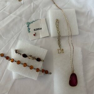 Gold Chain Necklace with Pink Pendant - Charm